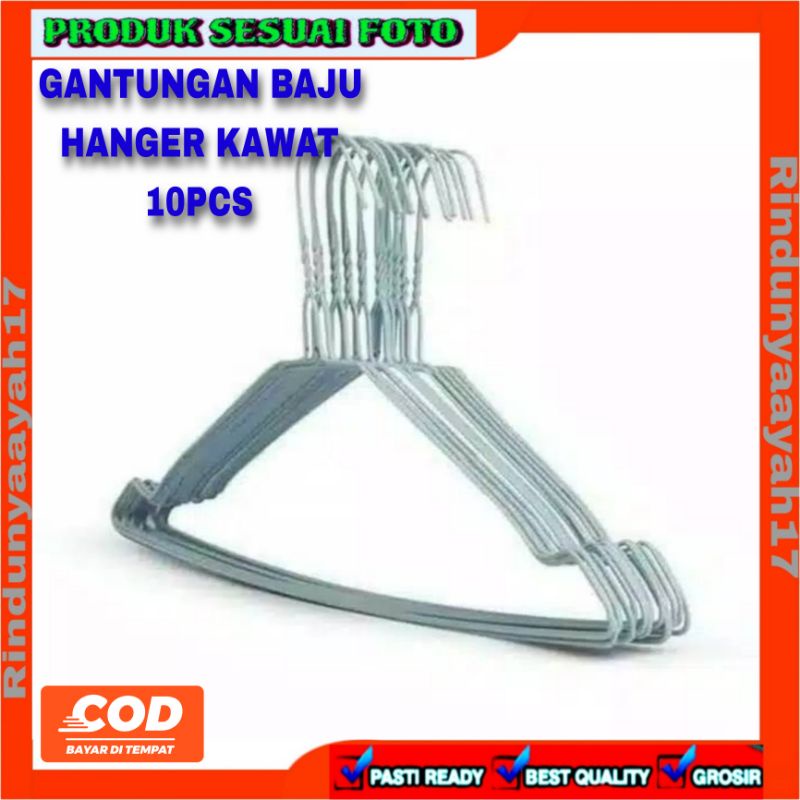 [RA] GANTUNGAN BAJU HANGER KAWAT 10PCS STAINLESS STEEL BESI KUAT TAHAN LAMA 10 PCS