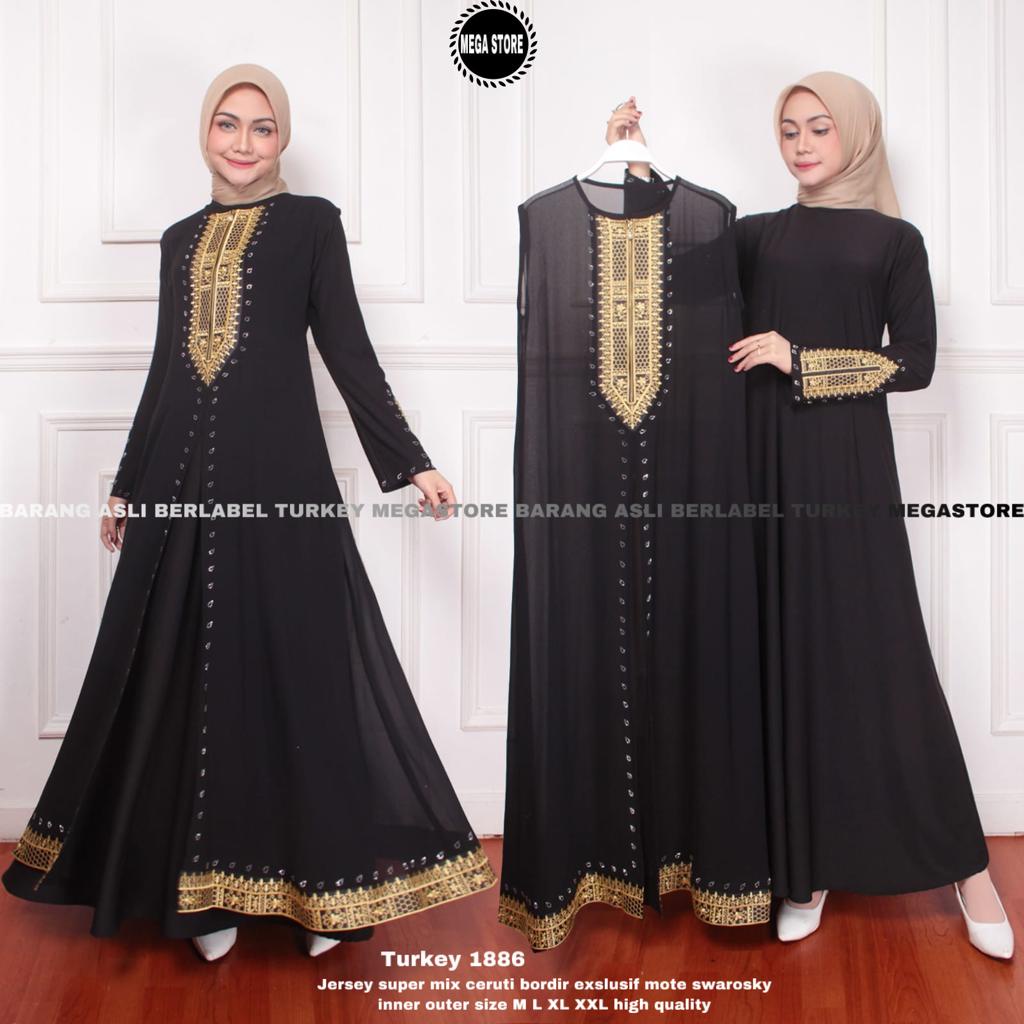 TERBARU TERMURAH 100% ORIGINAL [Bisa COD] Abaya Turki Hitam Khas Arab Full Bordir Eksklusif Jersey S