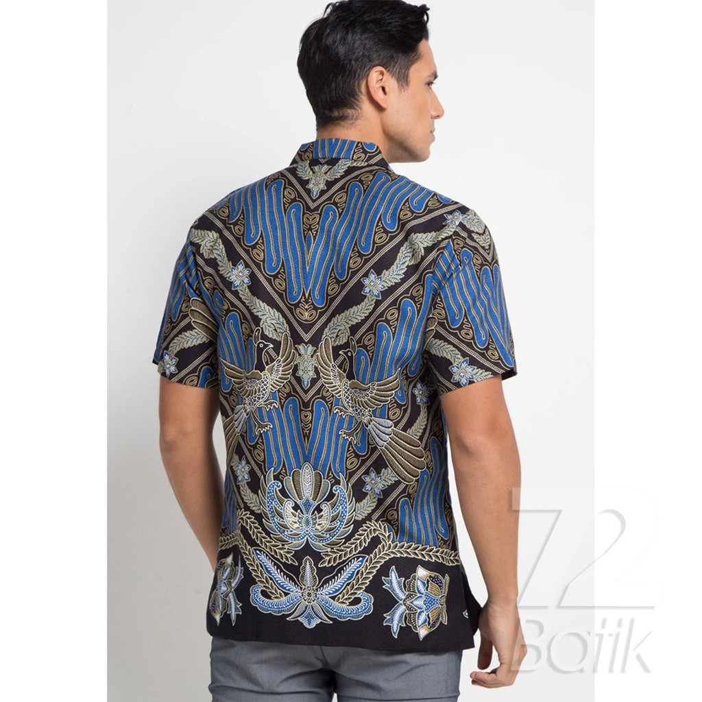 BATIK COUPLE MODERN  Artha Kemeja Rok Lilit Istan Batik Pria Lengan Panjang Slimfit Premium Biru 721482 Cap 72 - Baju Kemeja Atasan Pakaian Batik Couple Cople Pria Cowok Laki Laki Remaja Keluarga Lengan Panjang Modern Slimfit Premium Kekinian