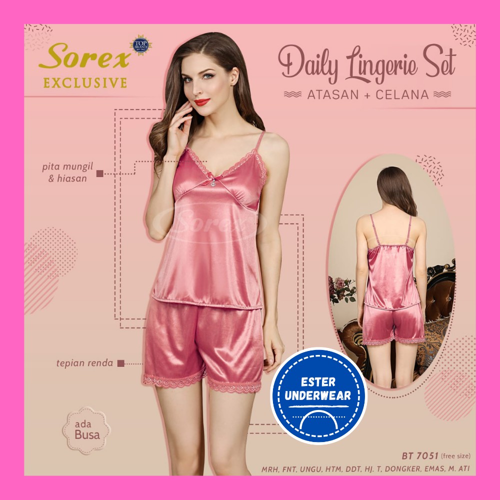 Setelan baju tidur wanita satin Lingerie Sorex Exclusive BT 7051 ISI-1 setel