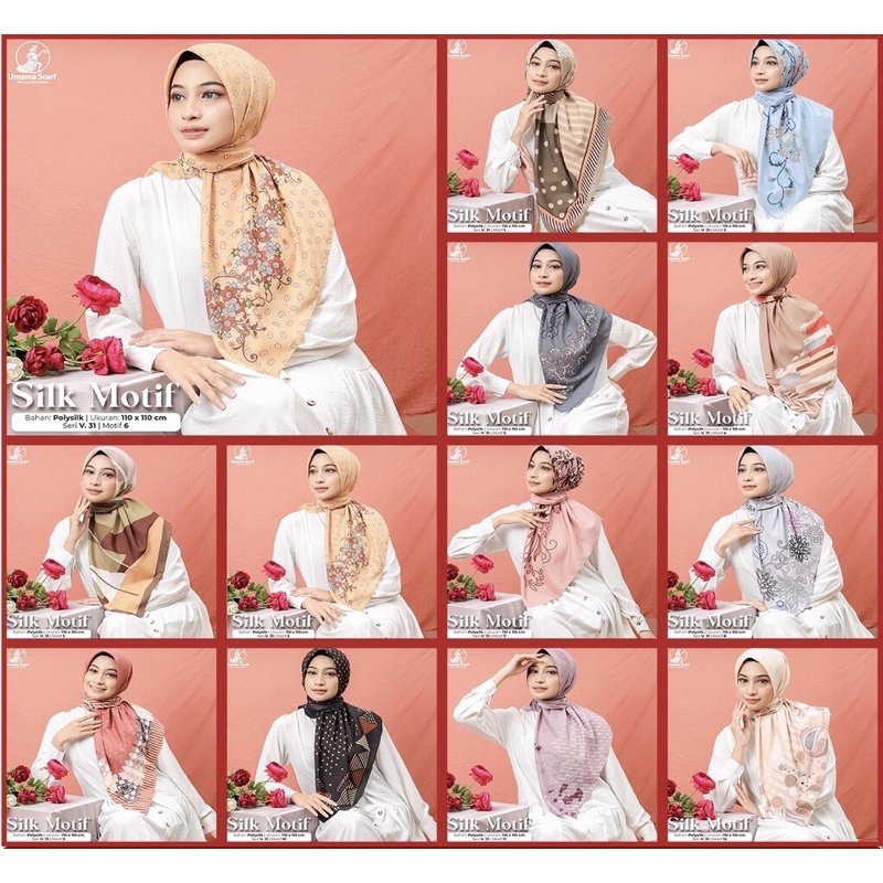 (Part 1) UMAMA SILK MOTIF / SILK OLIVIA / BUTTER SILK | Kerudung/jilbab/hijab segiempat motif