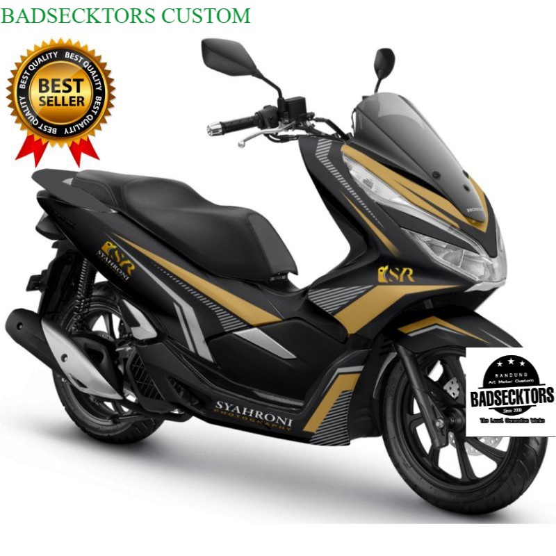 Decal Sticker PCX 150 hitam grafis gold simple Full body variasi fullset