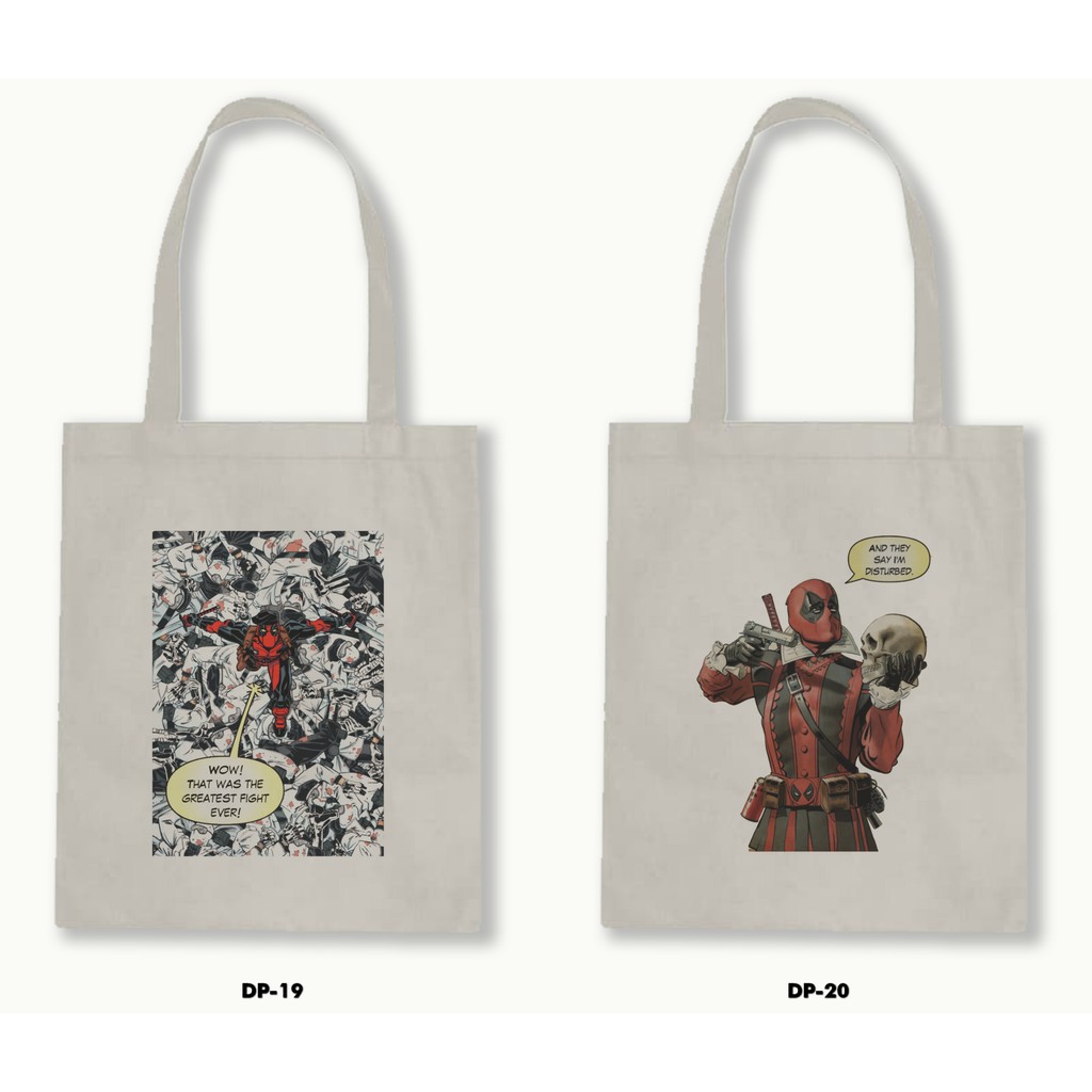 Tas Tote Bag Resleting Kanvas/Blacu  - Deadpool .01