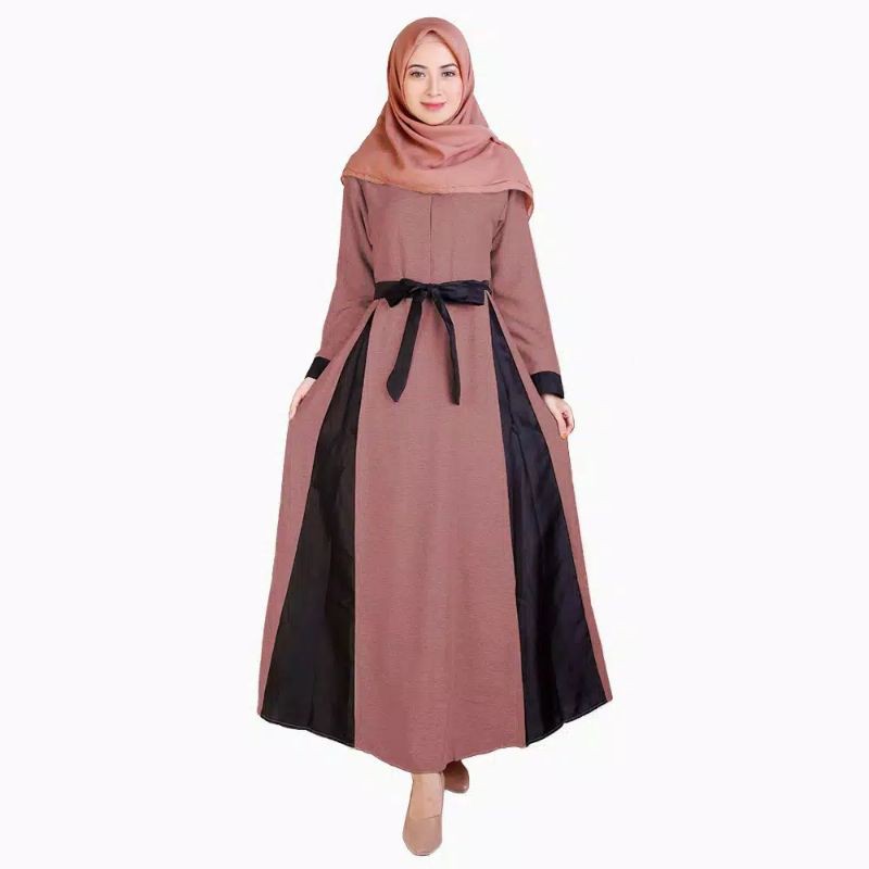 Long Dress Gamis maxi Wanita Muslim kombinasi warna - Lestari