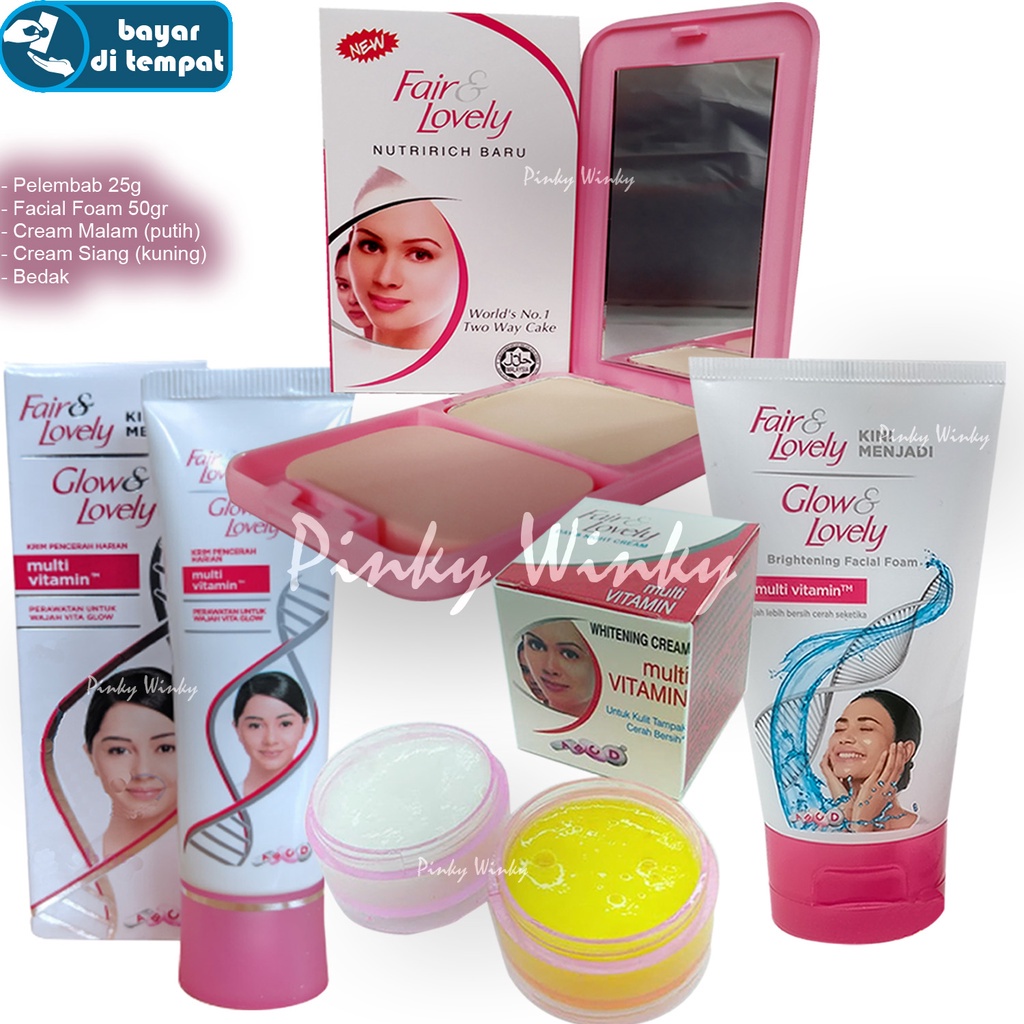Paket 5 in 1 Fair & Lovely - Facial Foam - Pelembab - Cream Siang Malam Fair & Lovely Dan Bedak Fair