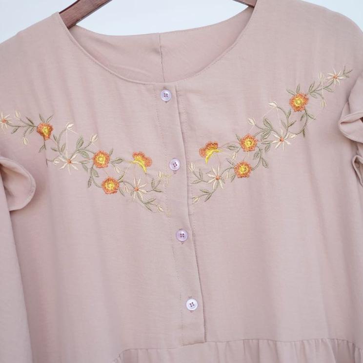 (New Arrival)  Nabila Dress Gamis WanitaBahan Crinkle Airflow Premium Aksen Bordir Kekinian Viral oo