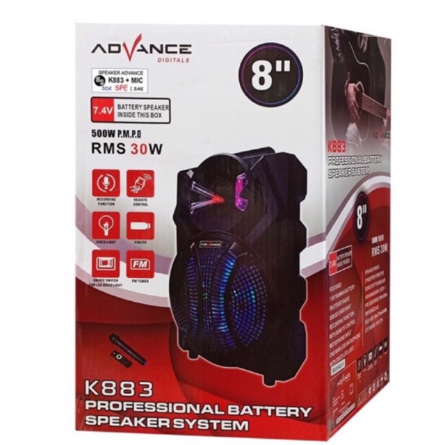 Speaker Aktif Portable Advance K883 8 inch Bluetooth Mic Wireless BERGARANSI RESMI 1 TAHUN MANTAP