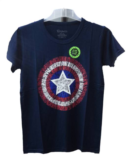 Kaos Baju Anak Laki-Laki Captain America Glow In The Dark Tshirt Superhero Avengers Rhymes