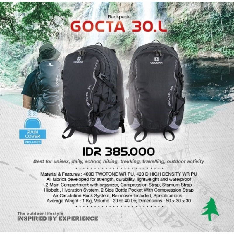 consina gocta 30 l tas sekolah outdoor gunung 30 liter 30l incluade raincover original
