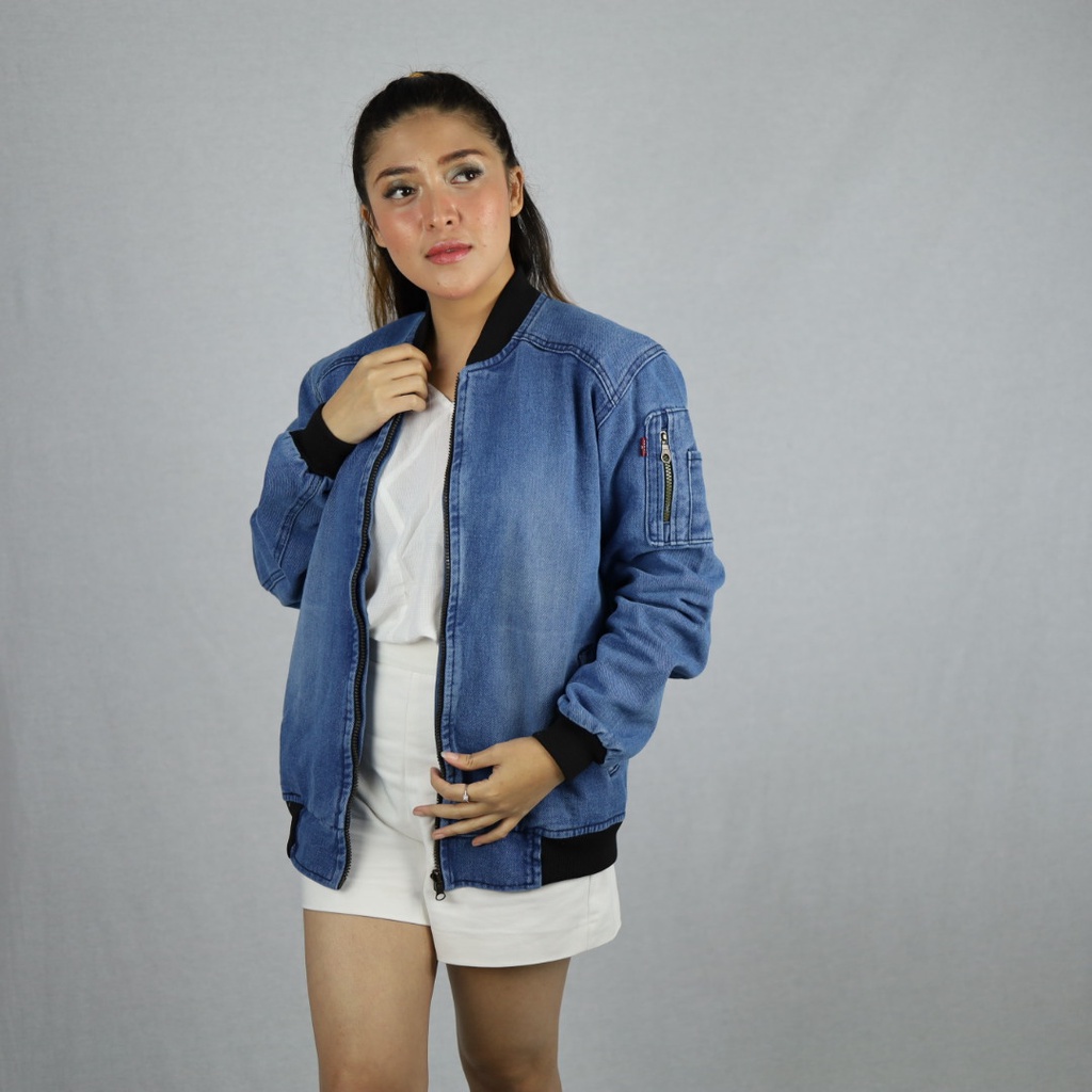 Bomber Jeans Wanita / Jaket Jeans Bomber Oversize Wanita