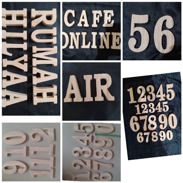 Angka atau Huruf Sesuai pilihan dari kayu yg masih mentah tinggi 8,5cm dan 13,5 cm