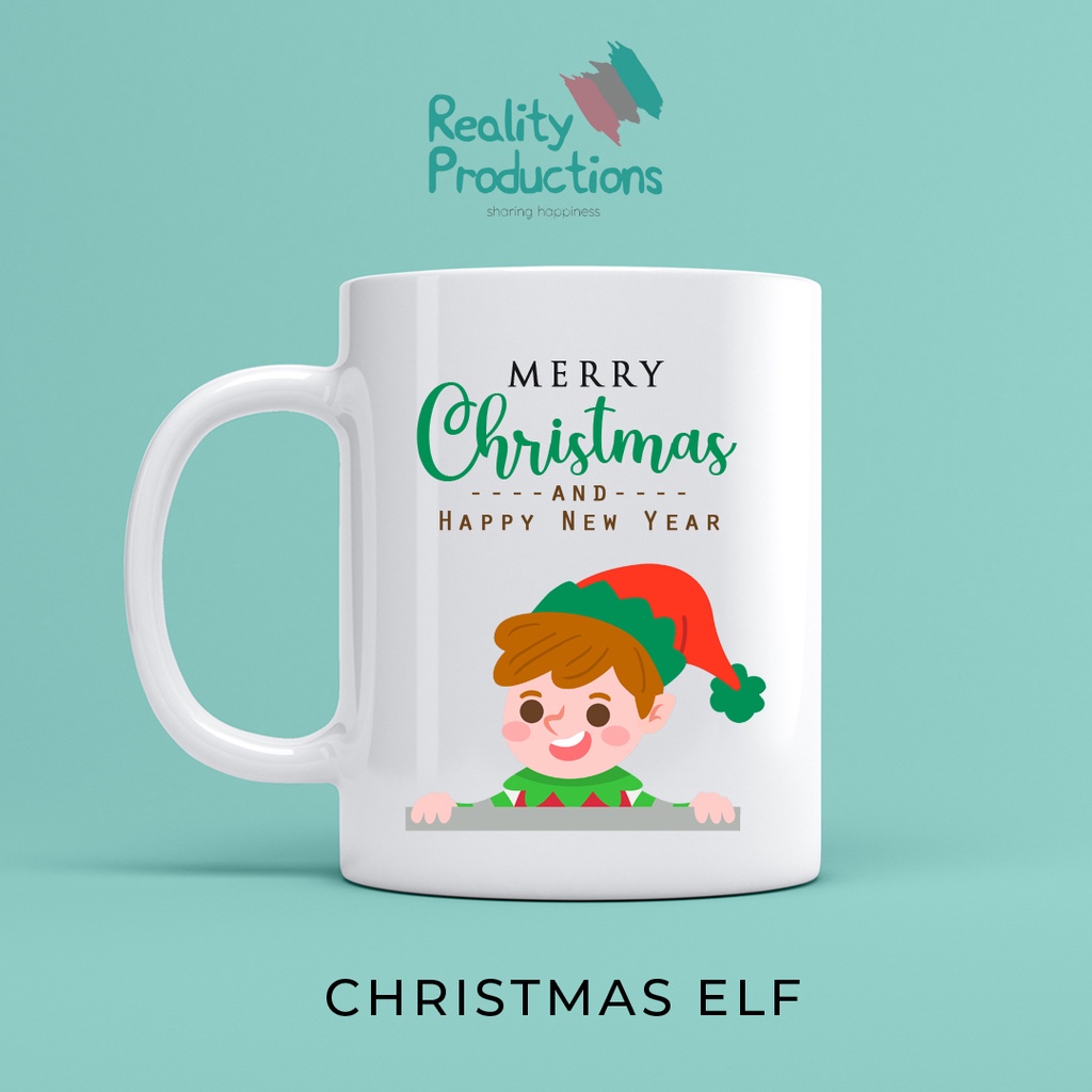 Mug Santa Clauss Elf Deer Merry Christmas and Happy New Year Free Box untuk Kado Hampers Natal