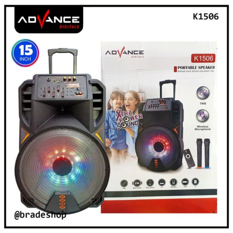 SPEAKER KAROKE ADVANCE K1506 + FREE 2 MIC WIRELESS SPEAKER BLUETOOTH MEETING 15 INCH