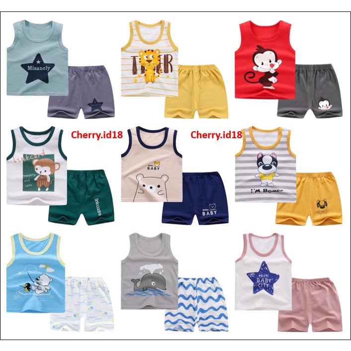 Cherry COD Setelan Baju Anak Laki Laki Tanpa Lengan Katun Import / Kaos Singlet Kaos Oblong Anak / STL06