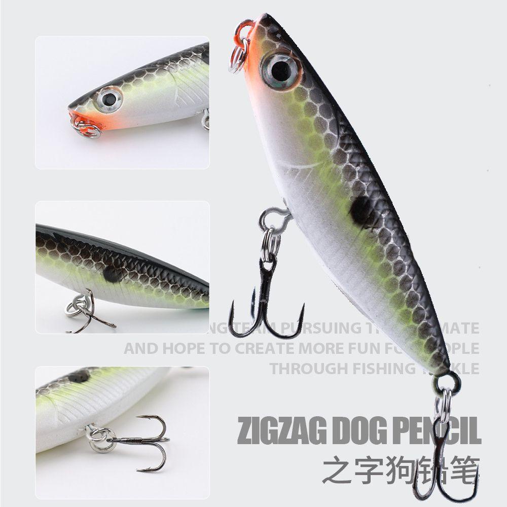 TOP Umpan Pancing Apung New Zigzag Dog Lifelike Eyes Plastik Hard Engkol Treble Hooks