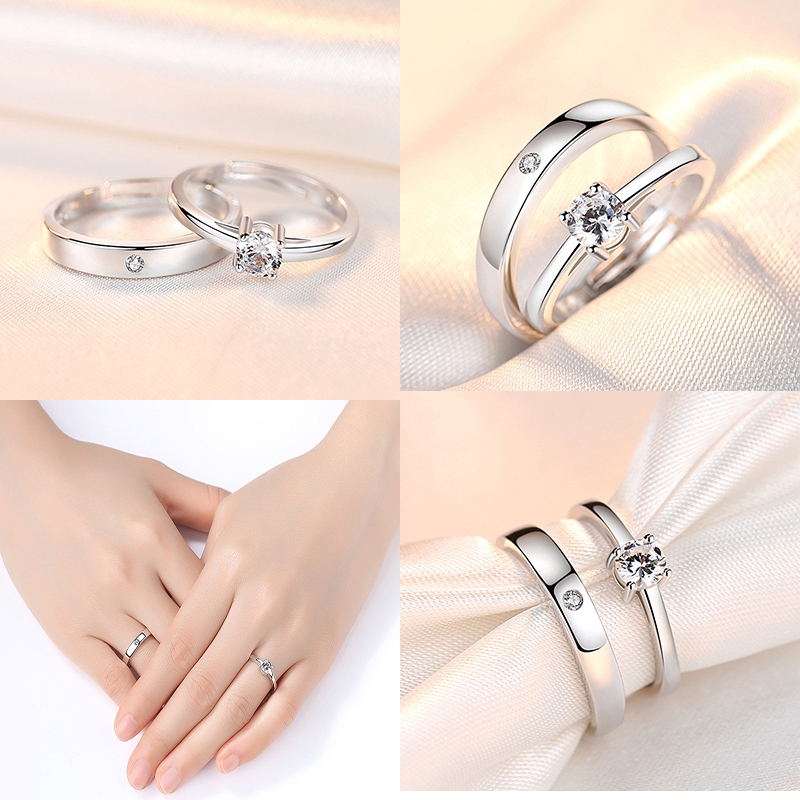 2pcs / Set Cincin Sterling Silver Dapat Disesuaikan Untuk Pasangan