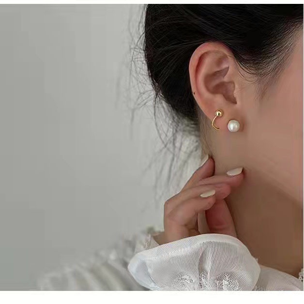 cod★Ready★ ladies accesories earrings Fashion aksesoris wanita gaya Korea jarum perak 925 sederhana retro logam anting manik bulat kecil globallagilaku