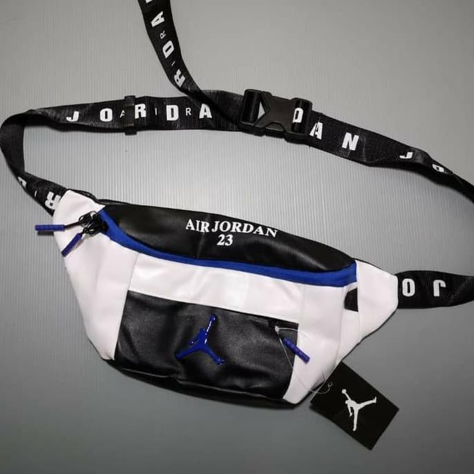 Ready Stok Air Jordan Waist Bag Leather White Blue MURAH