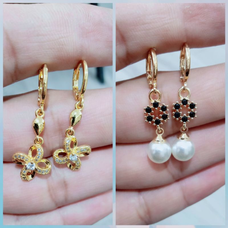 anting xuping wanita berlapis emas dengan mata zircon