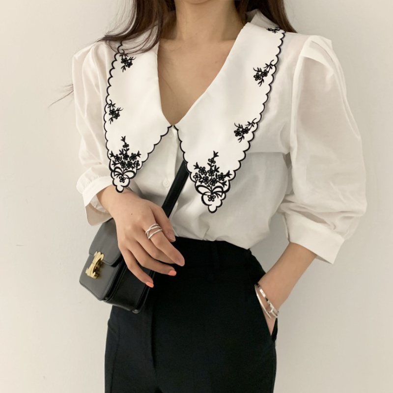 MOOGU ♡ Kemeja work lengan pendek shirt wanita korean style atasan
