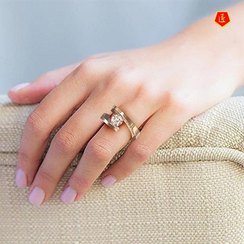 [Ready Stock]Creative Personality Diamond-Studded Ring 18K Gold