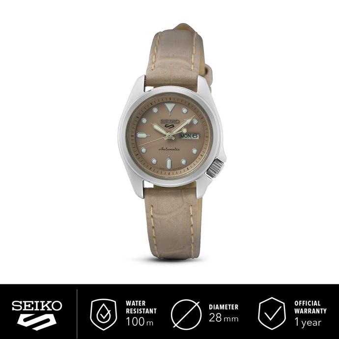 Jam Tangan Wanita Seiko 5 Sports SRE005K1 Leather Automatic Beige Dial barang ada