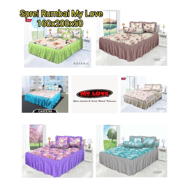 Terlaris - Sprei Rumbai My Love 160x200 Queen No 2 Tinggi 50 cm Renda Motif Kembang Dewasa Bunga Kat