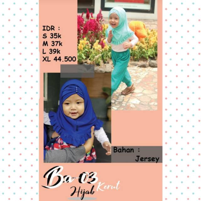 Hanaroo Hijab Jilbab Bayi, Anak (0-5 Tahun) &amp; Dewasa Kerut Bahan Jersey BA-03