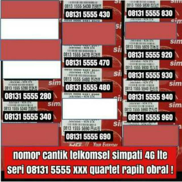 No Cantik Kartu Perdana Simpati Telkomsel 4G 0813 5555 xxx quartet Kartu Simpati Telkomsel