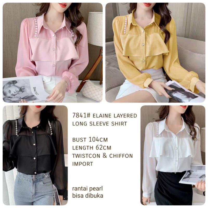 MDLV ~ 7841# Pjg Elaine Layered Long Sleeve Shirt Kemeja Import Fashion Import