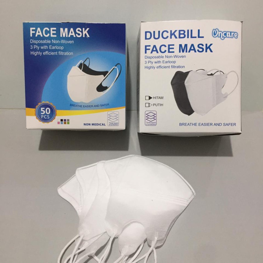 Masker Duckbill Hitam Putih Masker Kesehatan 3 ply model korea 1 box 50 pcs