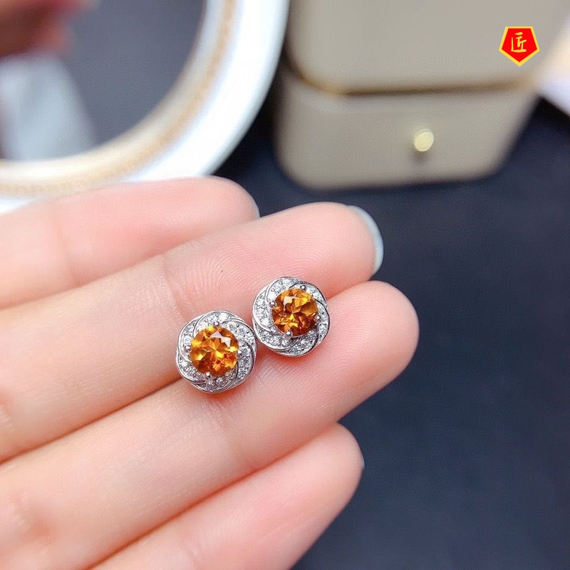 [Ready Stock]Pt950 Champagne Morganite Citrine Stud Earrings