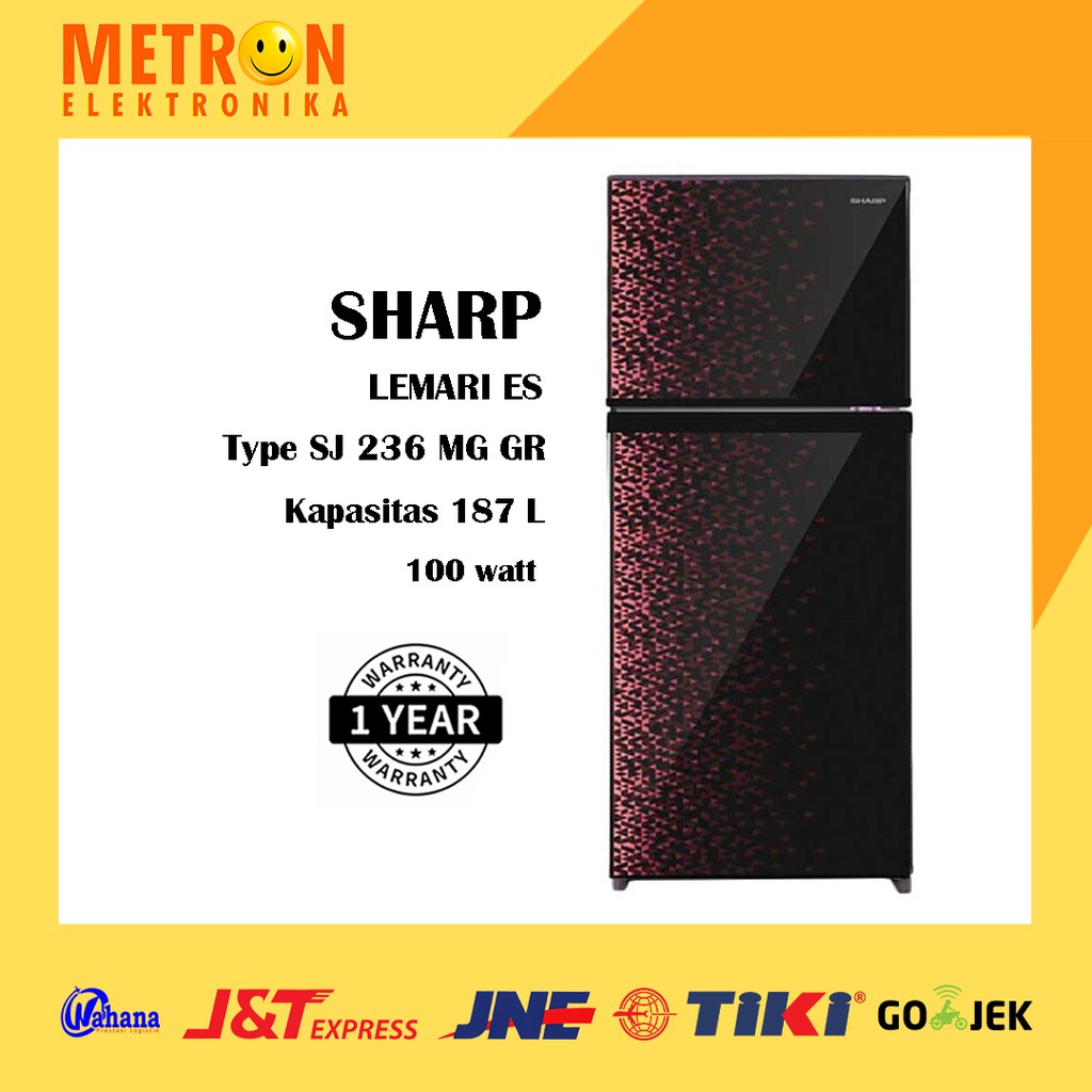 SHARP SJ 236 MG GR / GEOMETRIC RED / GEOMETRIC 2 DOOR DESIGN KULKAS LEMARI ES 2 PINTU / SJ236MGGR