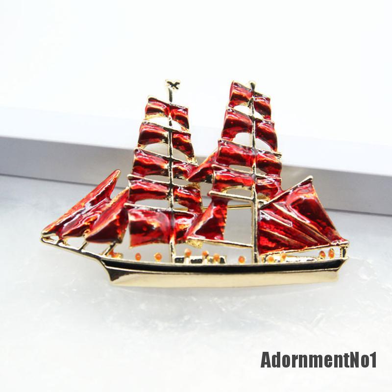 (Adornmentno1) Bros Pin Enamel Desain Perahu Hias Kristal Gaya Vintage