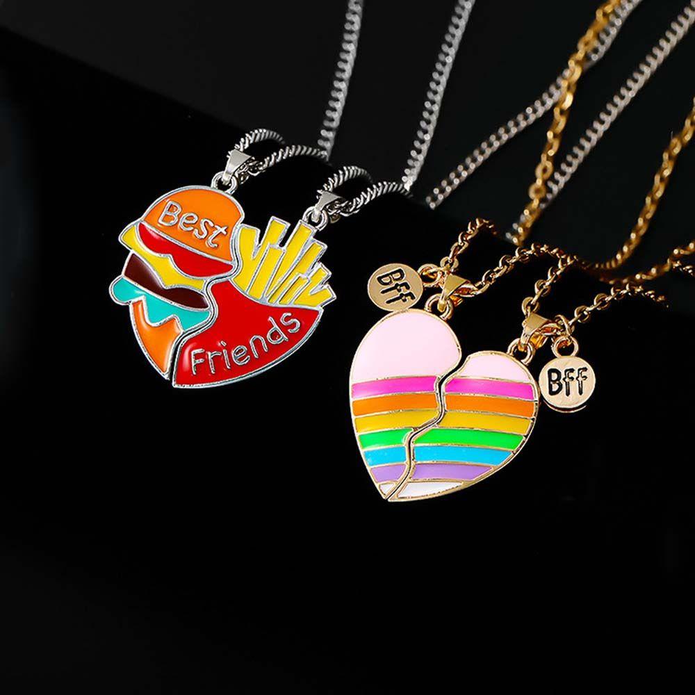 Mxbeauty Best Friends Kalung Pria Sederhana Patah Hati Pelangi Cinta Perhiasan Fashion Perempuan Rantai Klavikula
