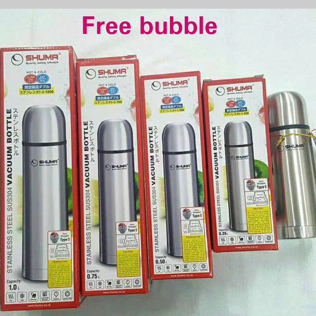 Shuma Stainless Steel Vacuum Bottle free bubble warp hitam