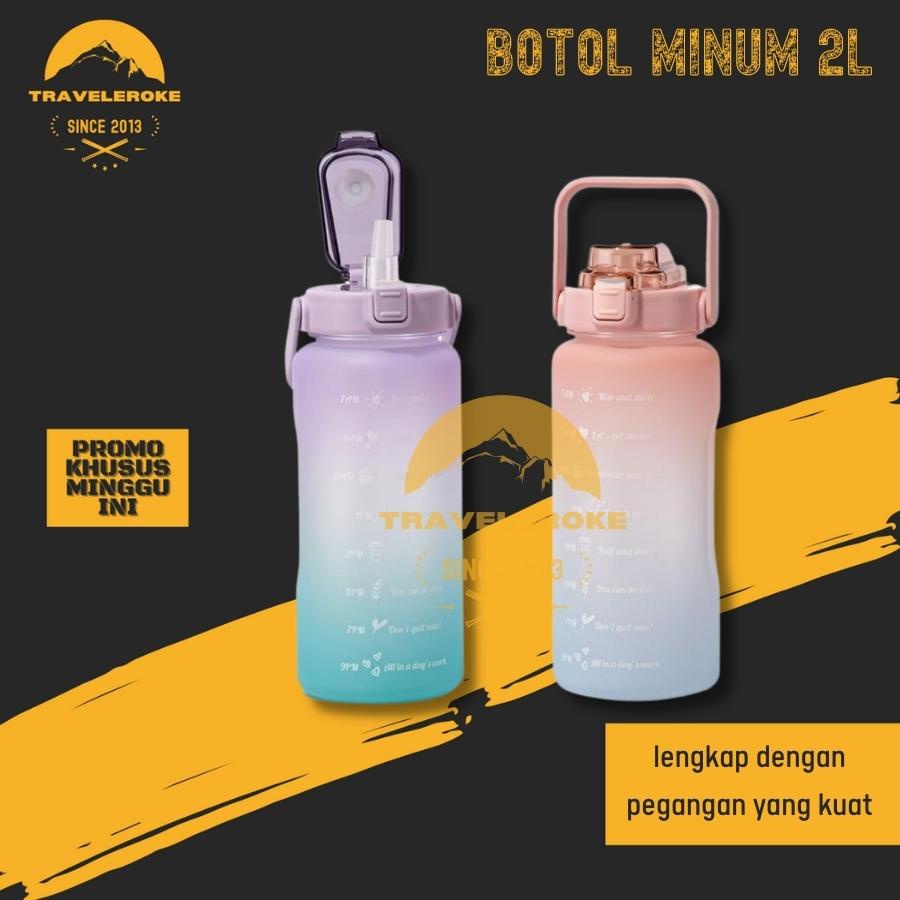 Botol Air Minum 2L 2000ml Jumbo Viral Korea Kekinian Pendaki Camping Traveling Hiking Multifungsi Gy