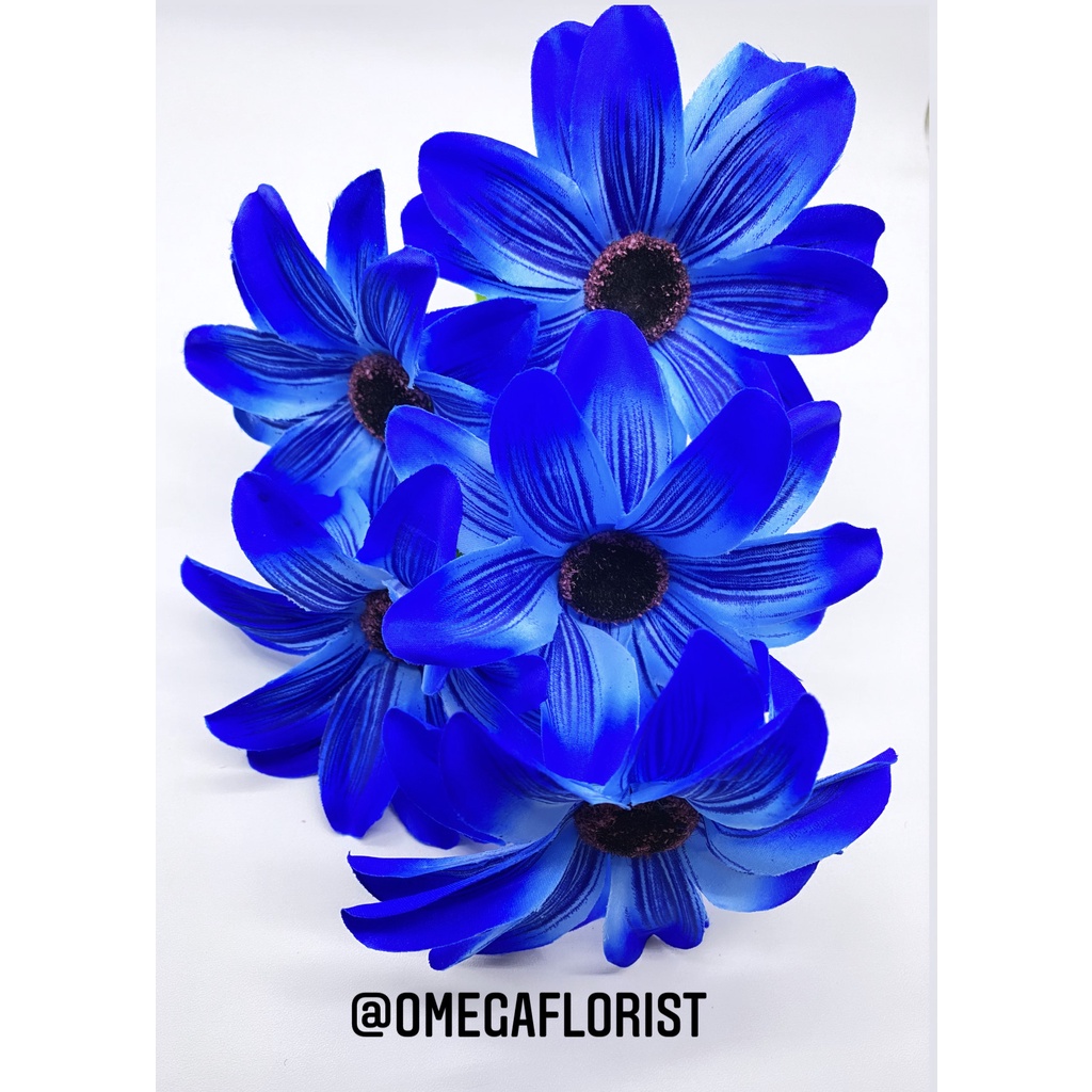 Dahlia Garis Artificial Bunga Artificial/Bunga Plastik/Bunga Dekorasi/Dekorasi Pernikahan/Pernikahan-Biru