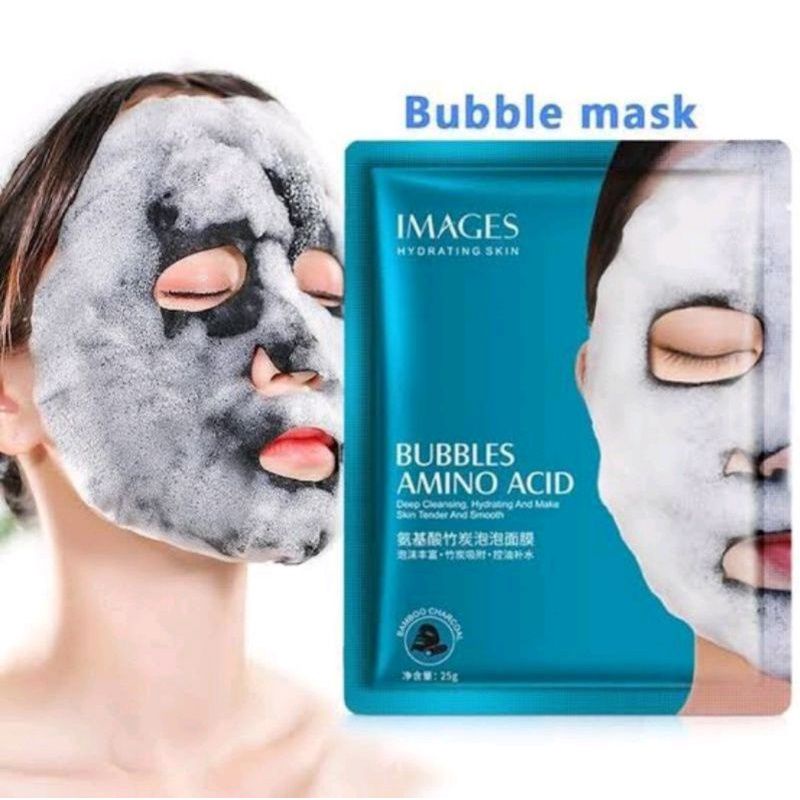 Masken Pemutih &amp; Penglowing Wajah / Masker Pengecil Pori-Pori &amp; Pembersih Wajah Images Facial Bubble Mask Amino Acid 100% Ori Mengglowingkan Wajah