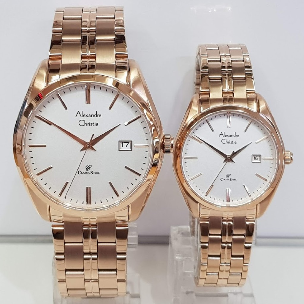 Jam Tangan Couple Alexandre Christie AC 8558 Classic Rosegold Steel