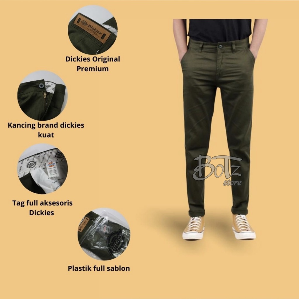 BOTZ Celana Panjang Chino Pria Selvedge Regular Fit (28-45) Chino Long Pants Black Dark Grey Army Mocca Cream Regular Fit