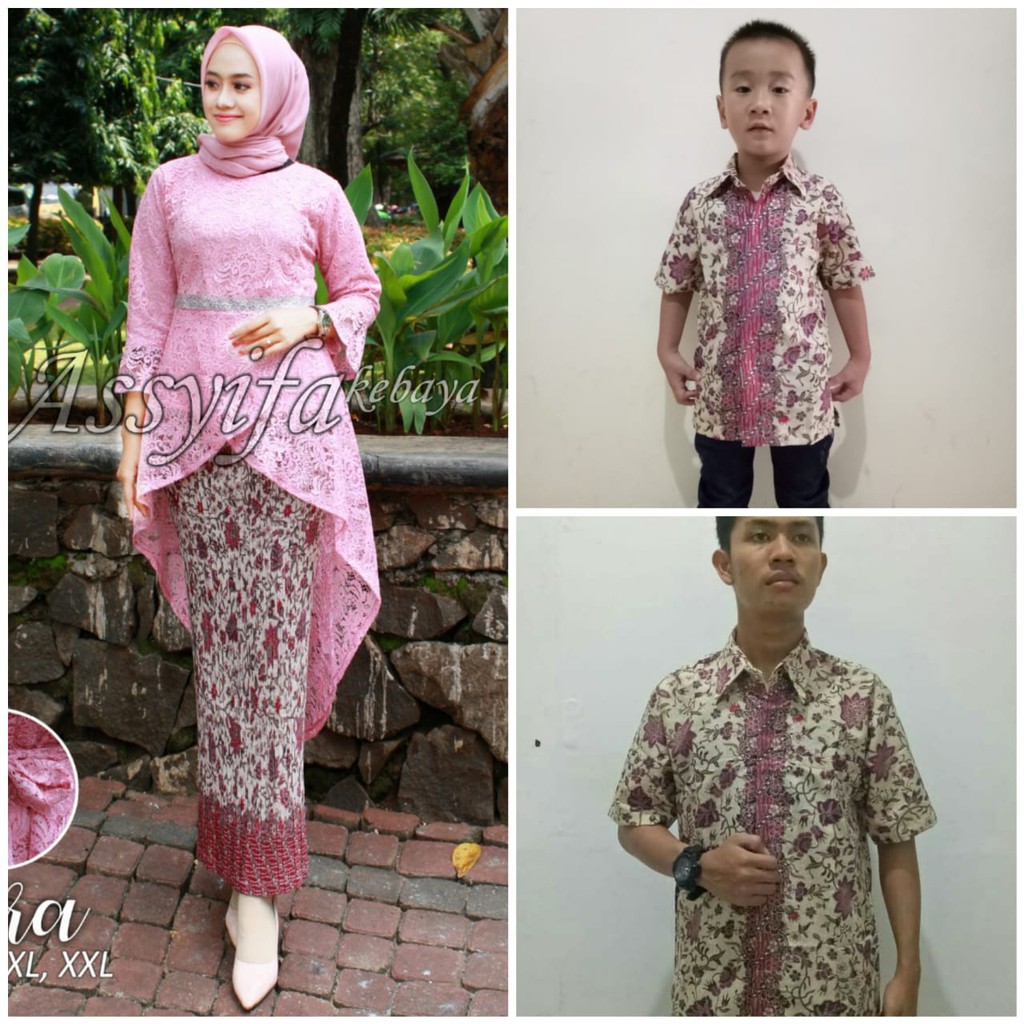 SB Collection Couple Family Jahra Stelan Kebaya Pita Brukat  Rok Plisket Dan Kemeja Anak Ayah