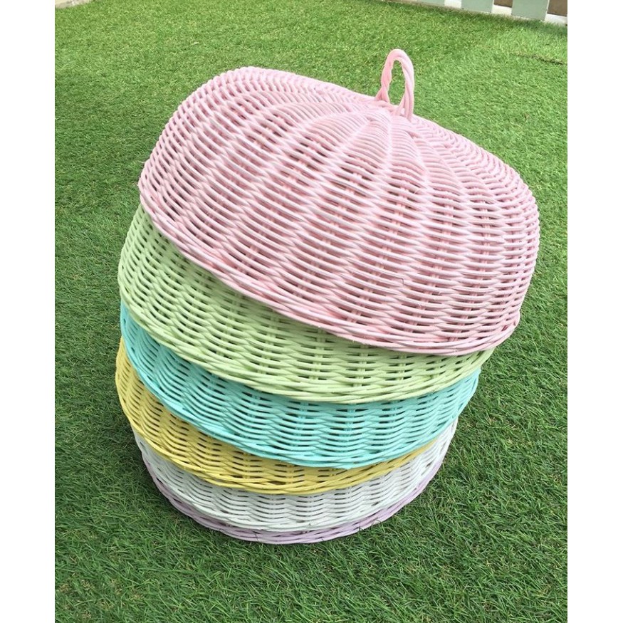 Tudung Saji Rotan  Bulat Kecil Aneka  Warna Diameter 30 