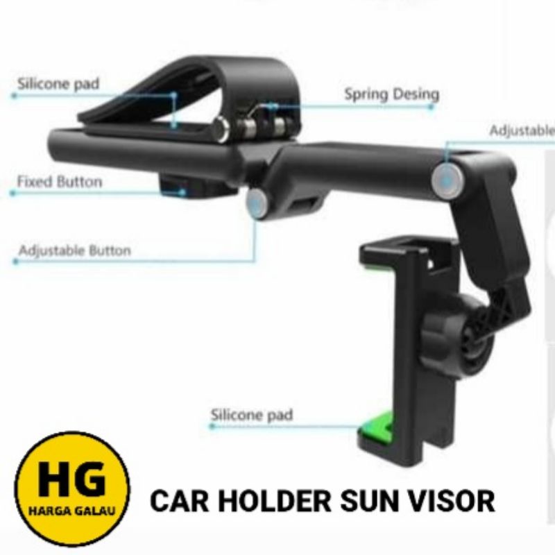 CAR HOLDER Handphone Gps SUN VISOR FOLDABLE 360 ROTATEABLE ORIGINAL -  tempat hp mobil lazypod jepit meja