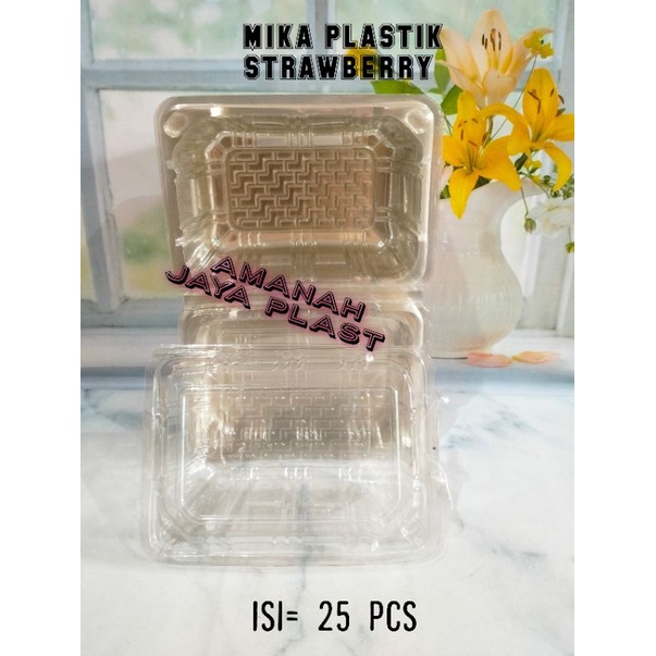 (25pcs)  Mika Strawberry Kotak / Mika Buah Mini Persegi - Mika Strawberry