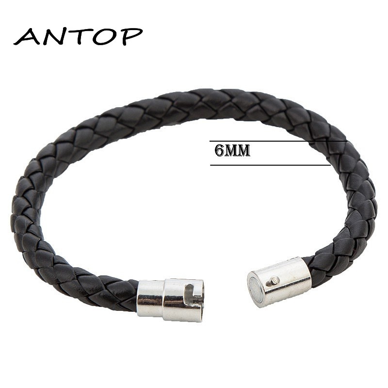 Fashion Tenunan Tali Kulit Gelang Magnetic Buckle Bangle Unisex Perhiasan Pasangan ANTOP