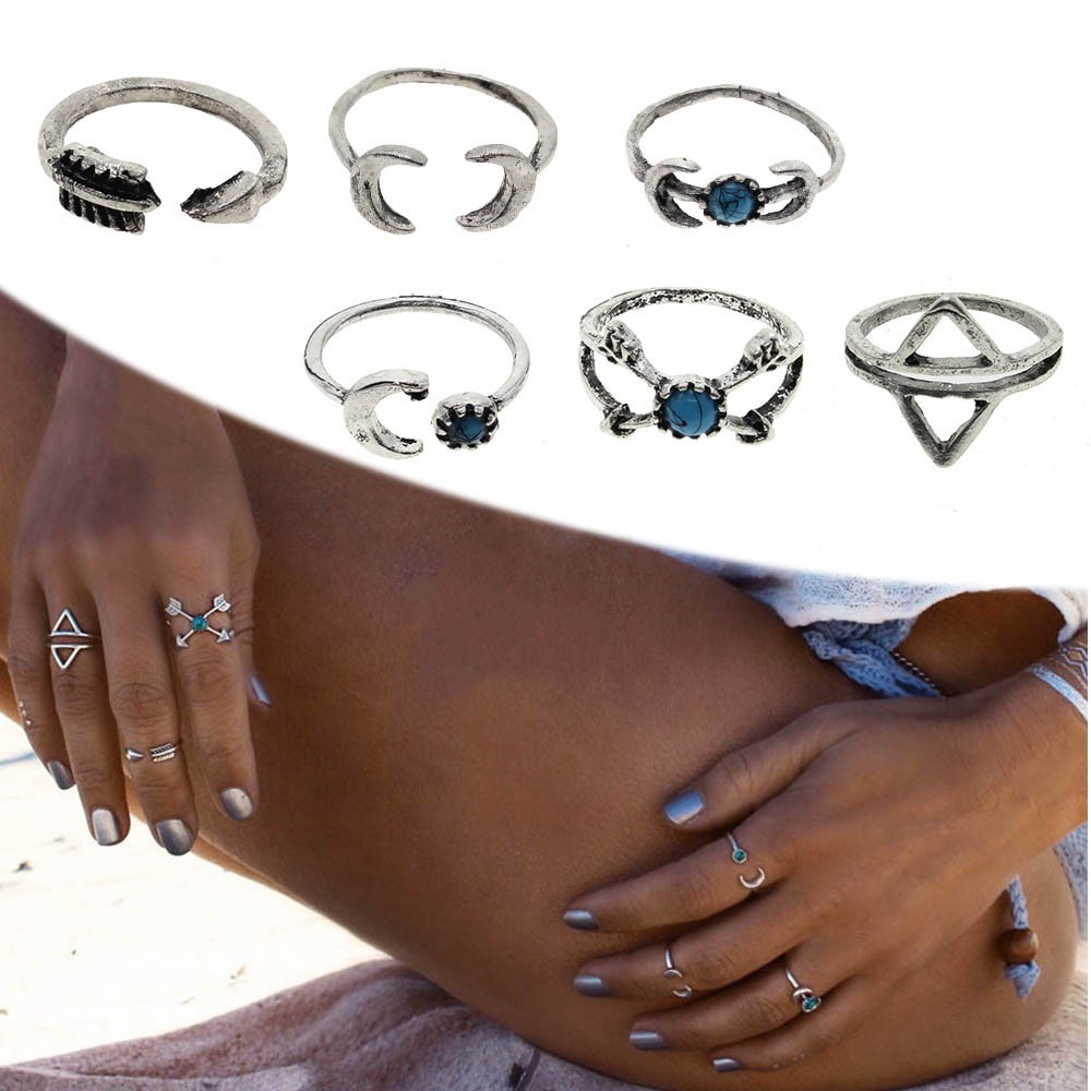 6pcs Set Cincin Buku Jari Aneka Bentuk Gaya Vintage Romantis 6pcs Set Cincin Buku Jari Aneka Bentuk Gaya Vintage Romantis