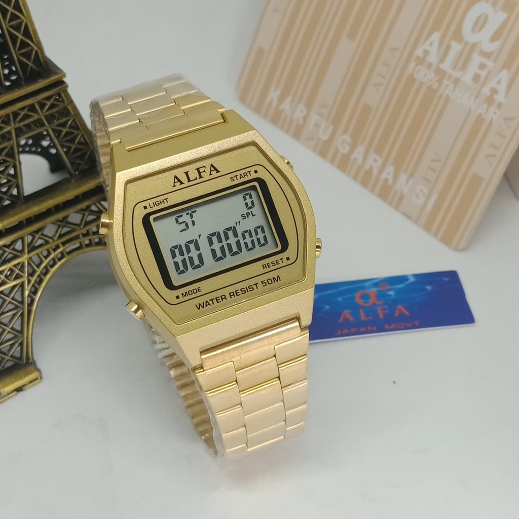 Varzea Grande Dehra Dun Jam Tangan Pria / Wanita Alfa AF502 Original Rantai Gold