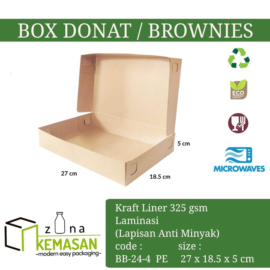 

BOX DUS KARDUS KOTAK DONAT BROWNIES KUE ROTI 27x18,5x5,5 cm KRAFT PAPER 325 gsm LAMINASI