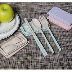 Sendok Set Travel  Lipat Jerami 3 in 1 / Sendok Garpu Sumpit